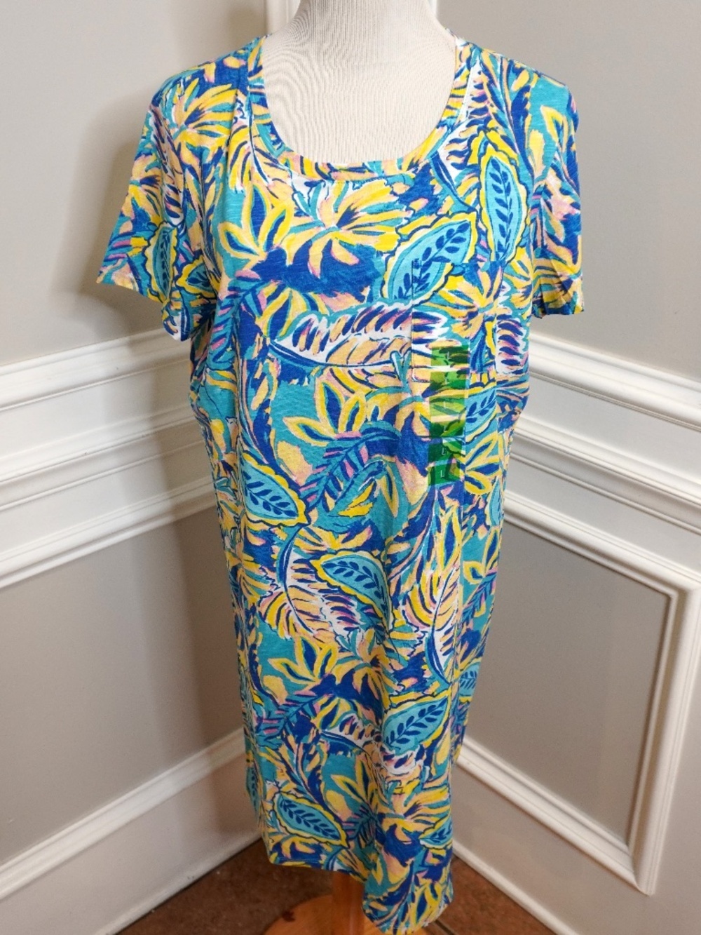 NEW Stella Parker T-shirt Tunic Cotton Dress Tropical Blue, Size L